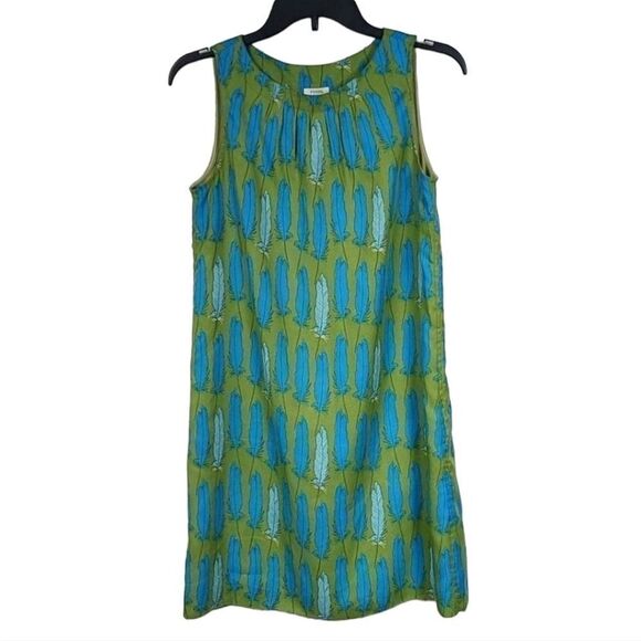 Fossil Silky Soft Feather Print Green Shift Dress Microfiber Sleeveless Tribal - Picture 9 of 10